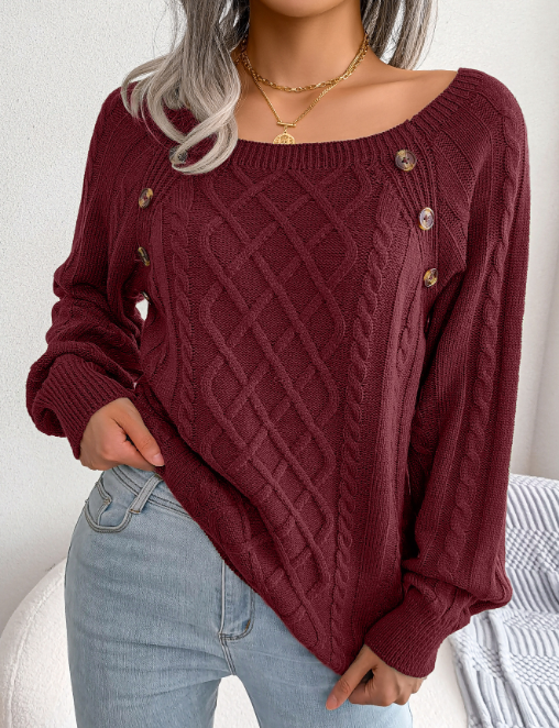 Squared Neck Knitted Sweater
