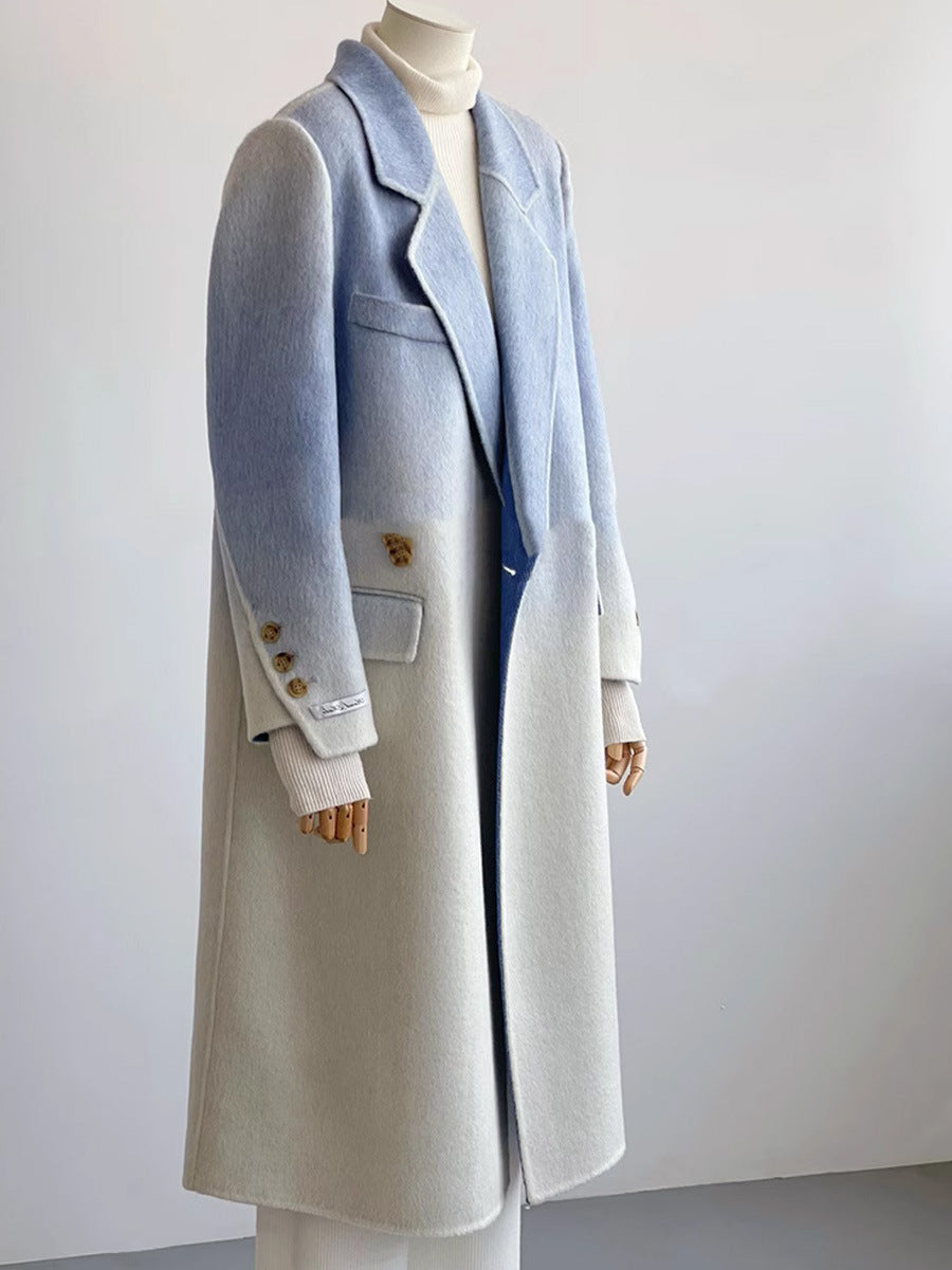 Women's Wool Coat (Blue Gradient White)