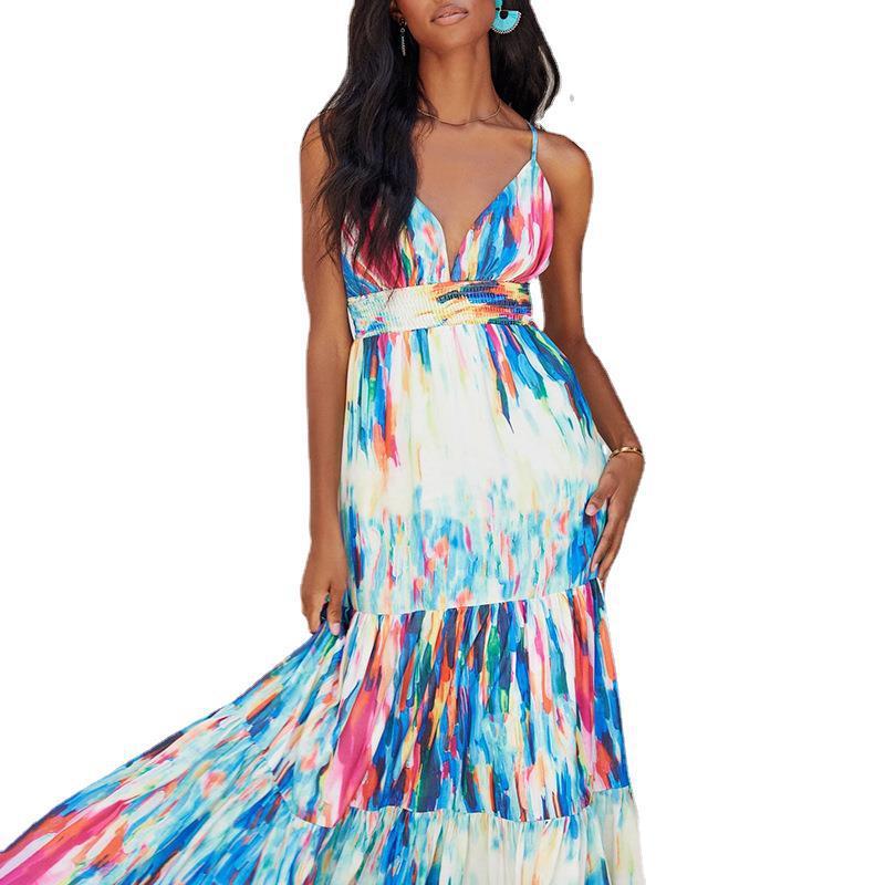 Printed Suspender Stitching Dress