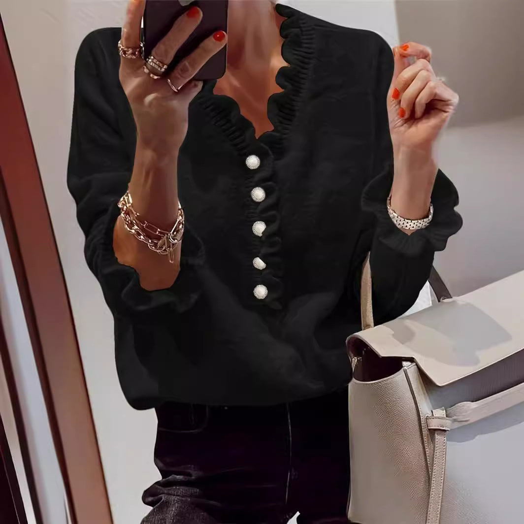 V-neck Ruffled Sweater