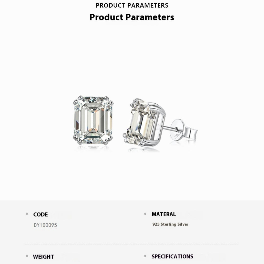 Sterling Silver Emerald Cut Stud Earrings