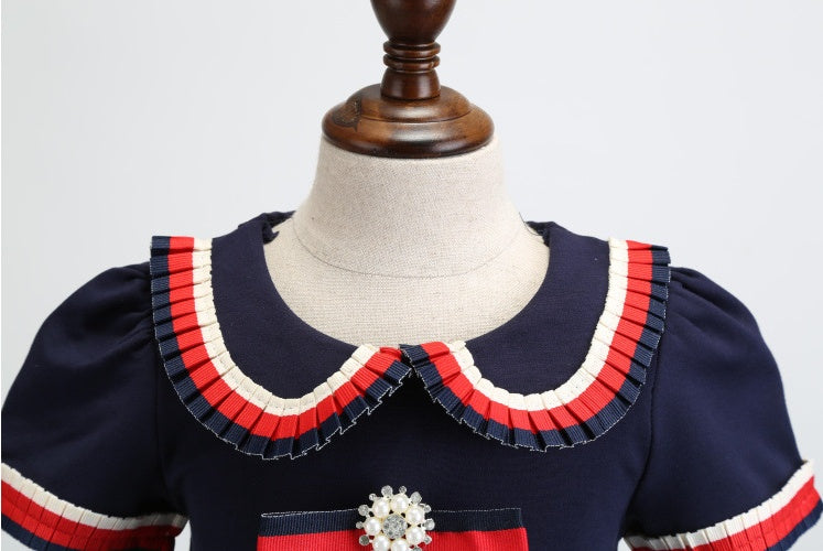 Girls Lapel Bow Dress
