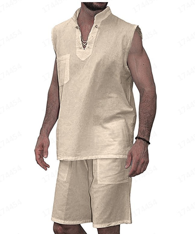 Men's Lace-Up Vest Two-Piece Set