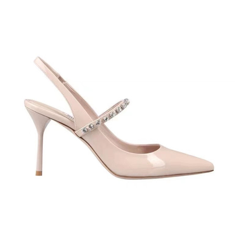 Pointed Leather Heels w/Stones