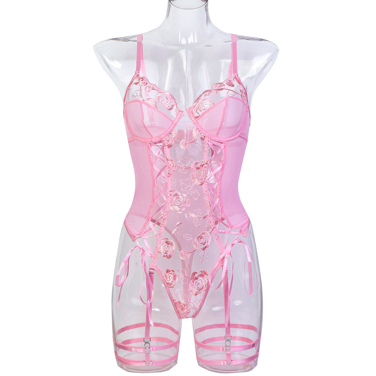 Erotic Red Rose Embroidered Lingerie