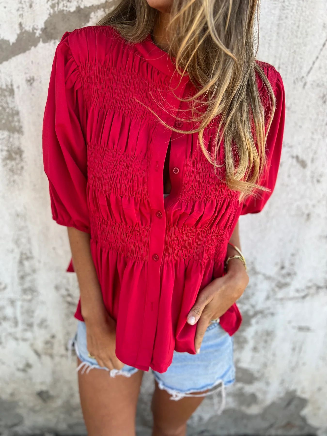 Women's Pleated Button Shirt