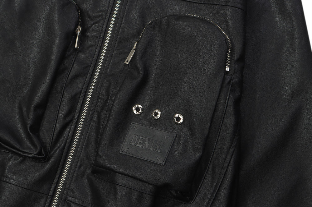 Men Hooded Leather Jacket