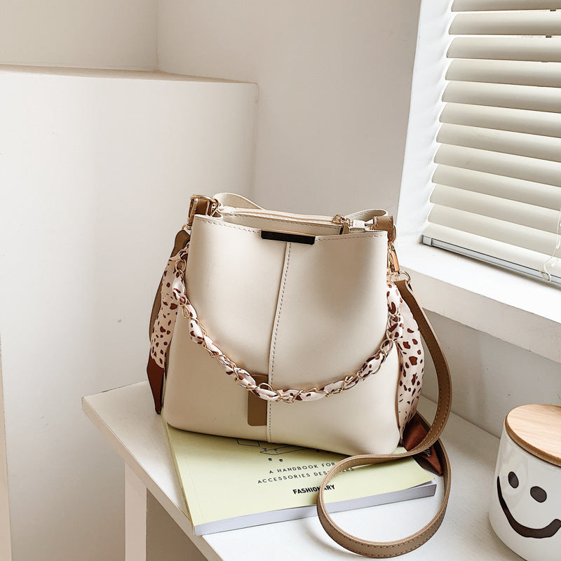 Women's Retro Silk Scarf Bucket Bag