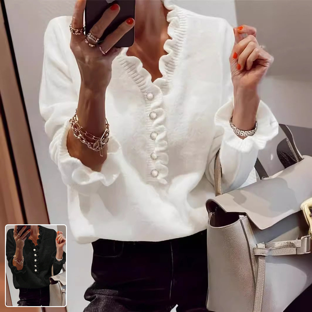V-neck Ruffled Sweater