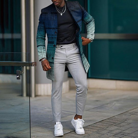 Men's Woolen Mid-length Trench Coat