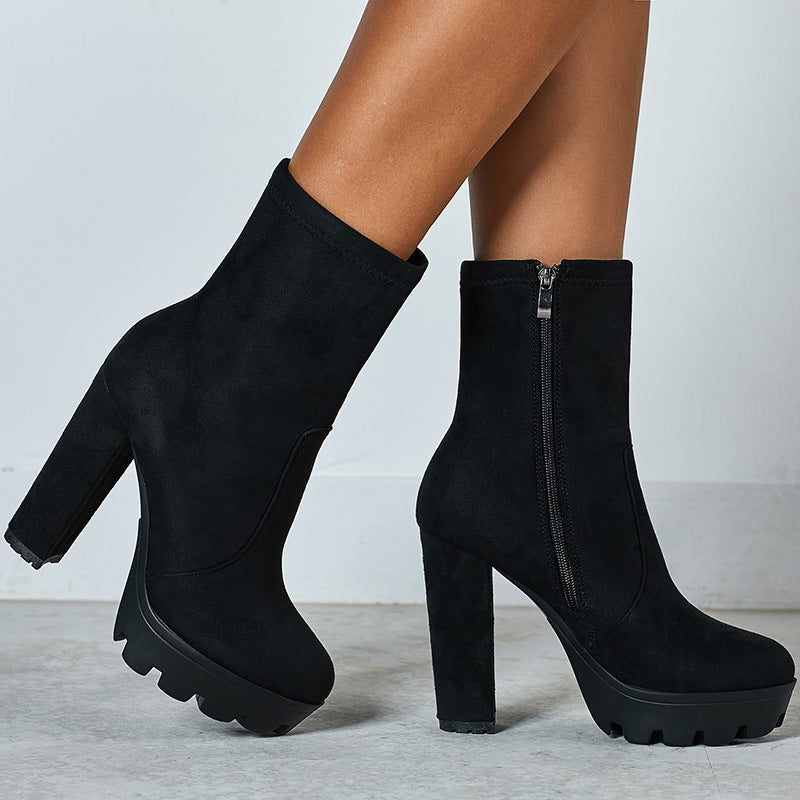 Chunky Heel Short Tube Boots