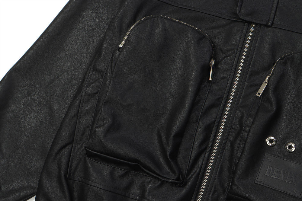Men Hooded Leather Jacket