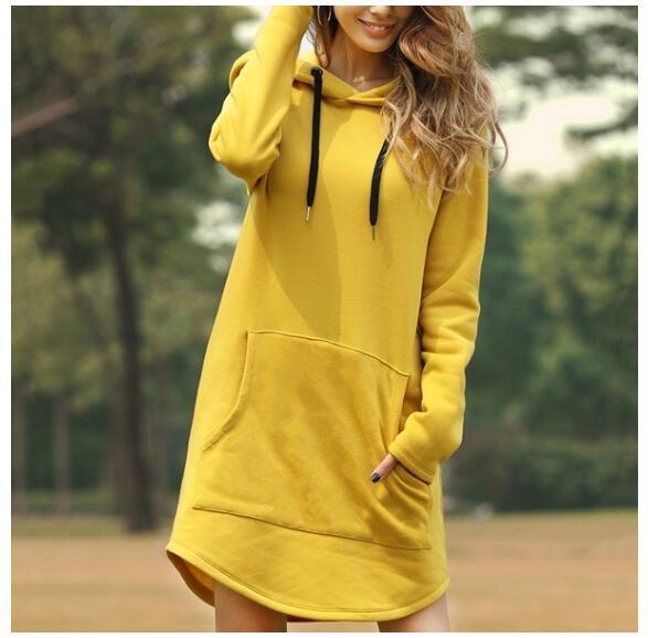 Solid Color Pocket Long Sleeve Hoodie For Women