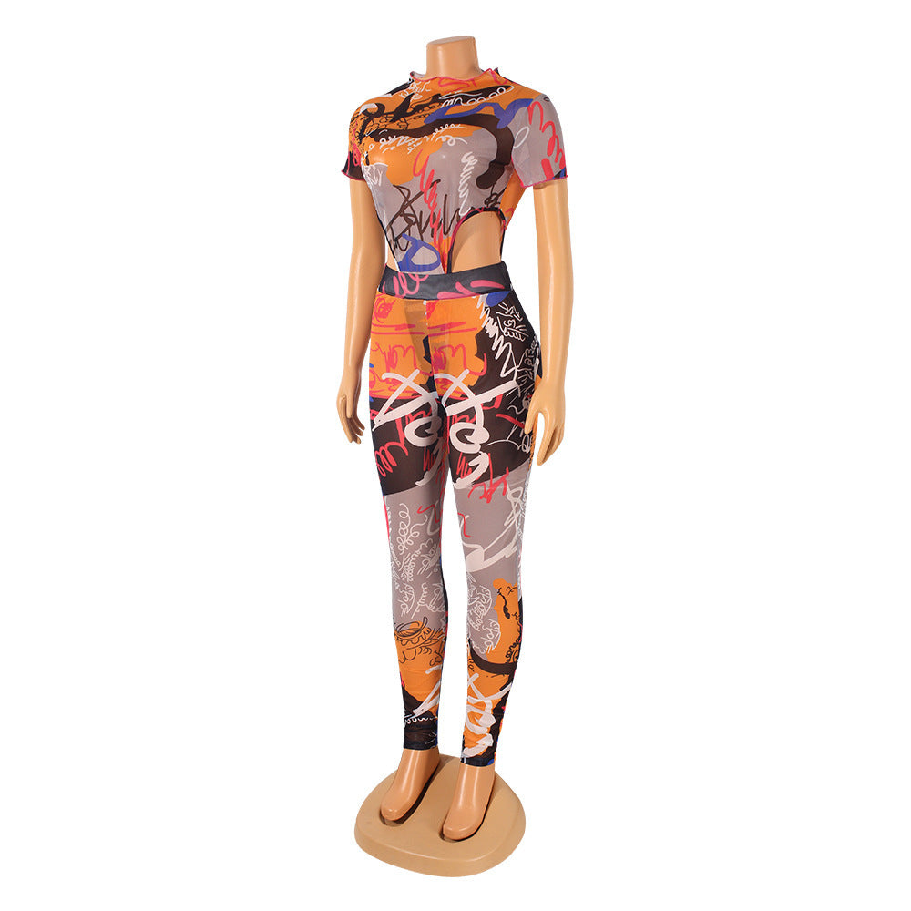 See-Through Graphic Jumpsuit