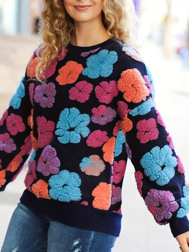 Retro Three-dimensional Flower Sweater