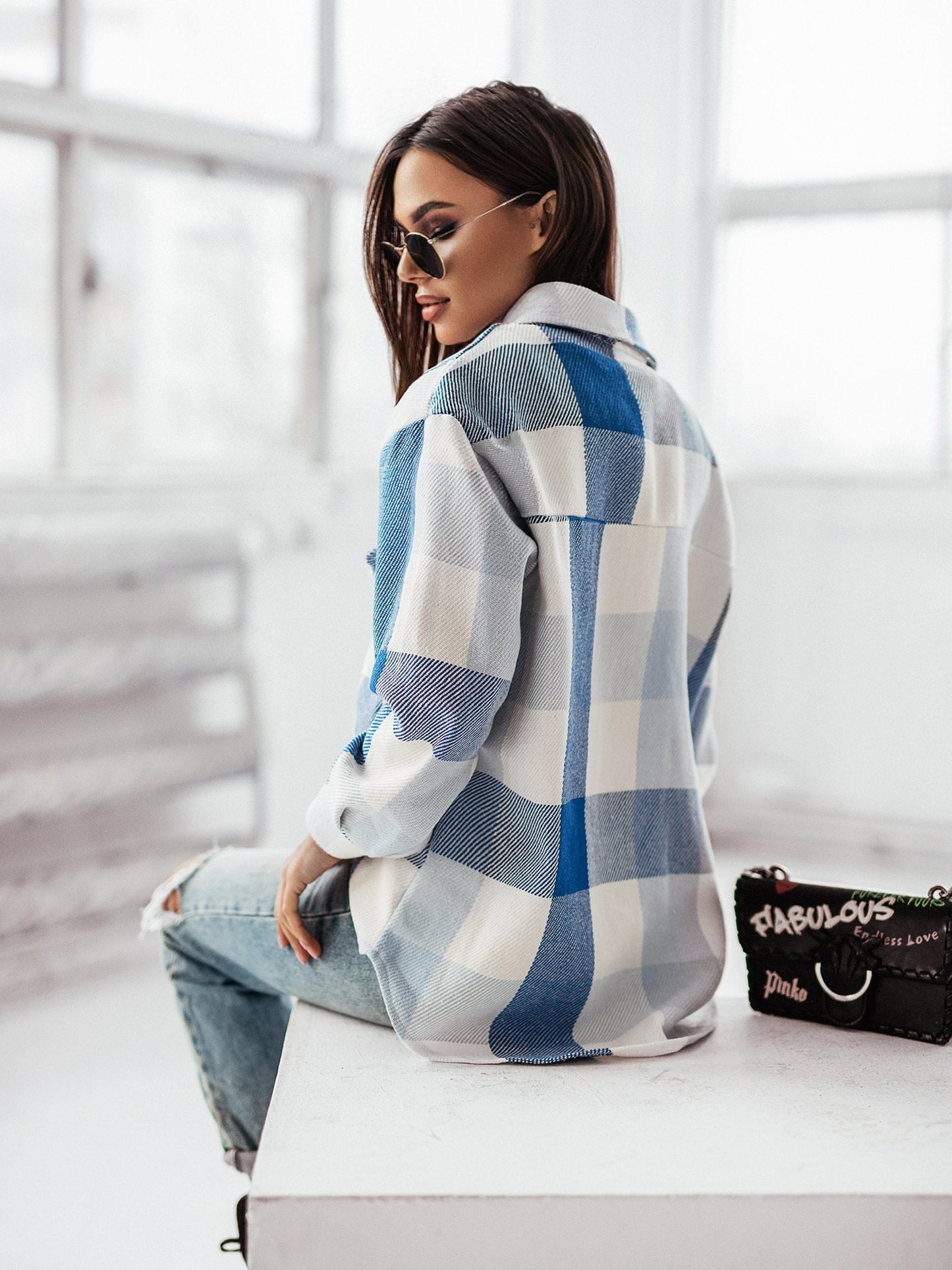 Women's Brushed Woolen Plaid Coat