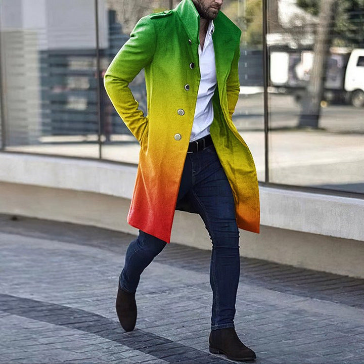 Men's Woolen Mid-length Trench Coat