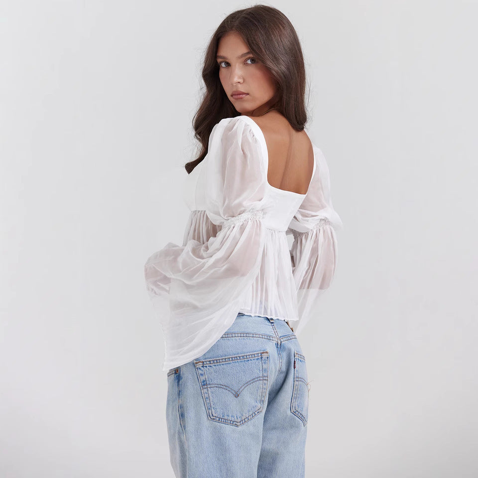 Elegant Sheer Square Collar Top
