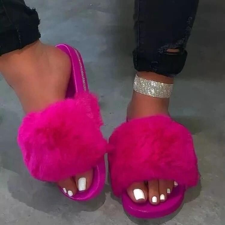 Rhinestone Furry Sandals Ajanka Inc