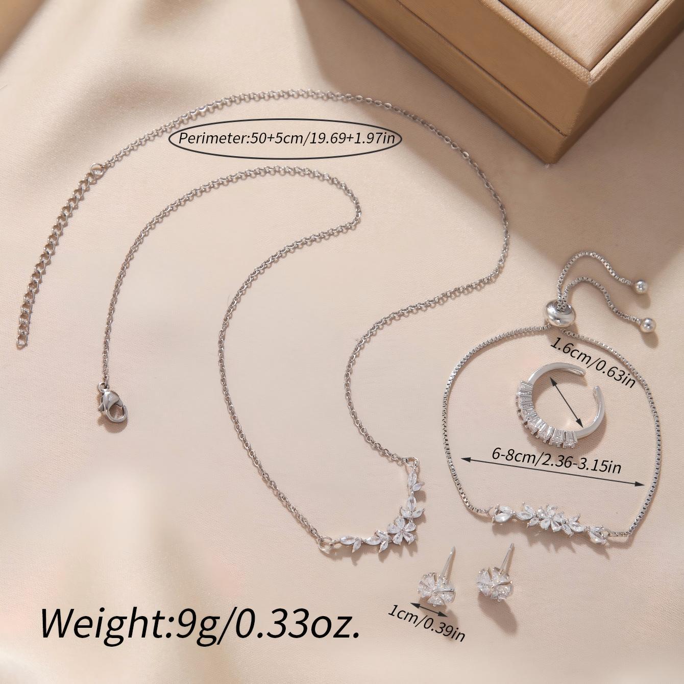Exquisite Zircon Silver Flower Necklace Set