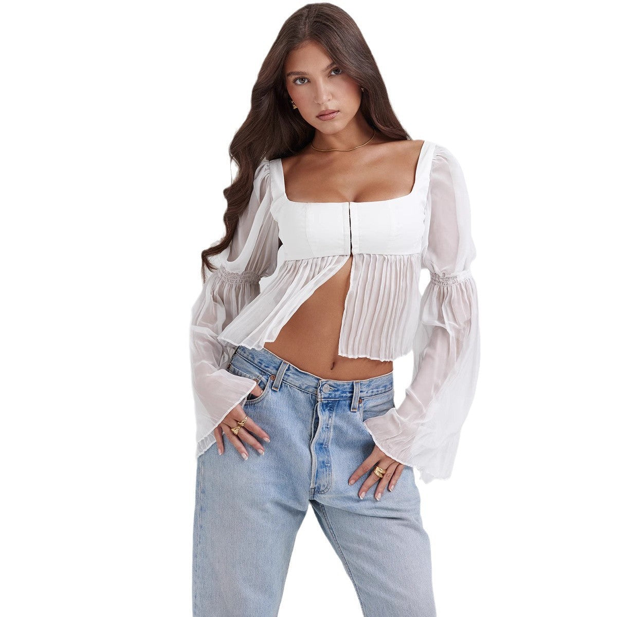 Elegant Sheer Square Collar Top