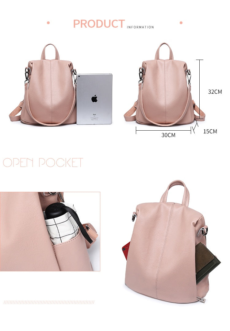 Large Capacity Soft Leather Backpack