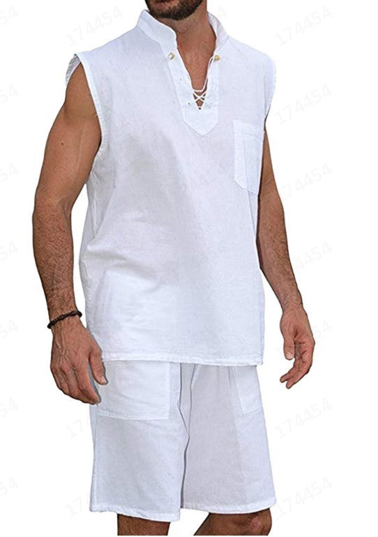 Men's Lace-Up Vest Two-Piece Set