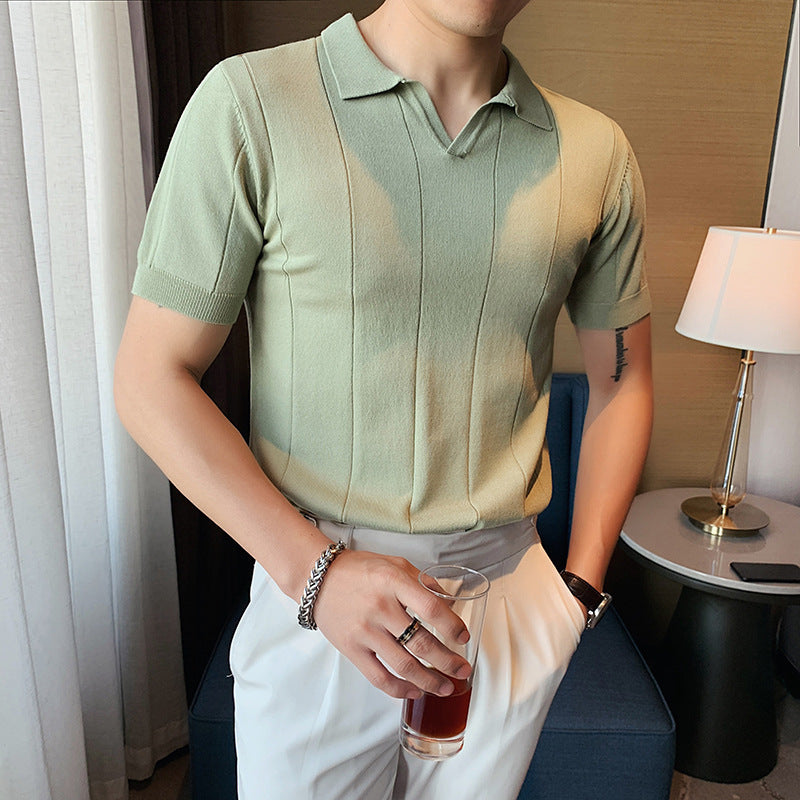 Men's V-neck Knitted Silk T-shirt