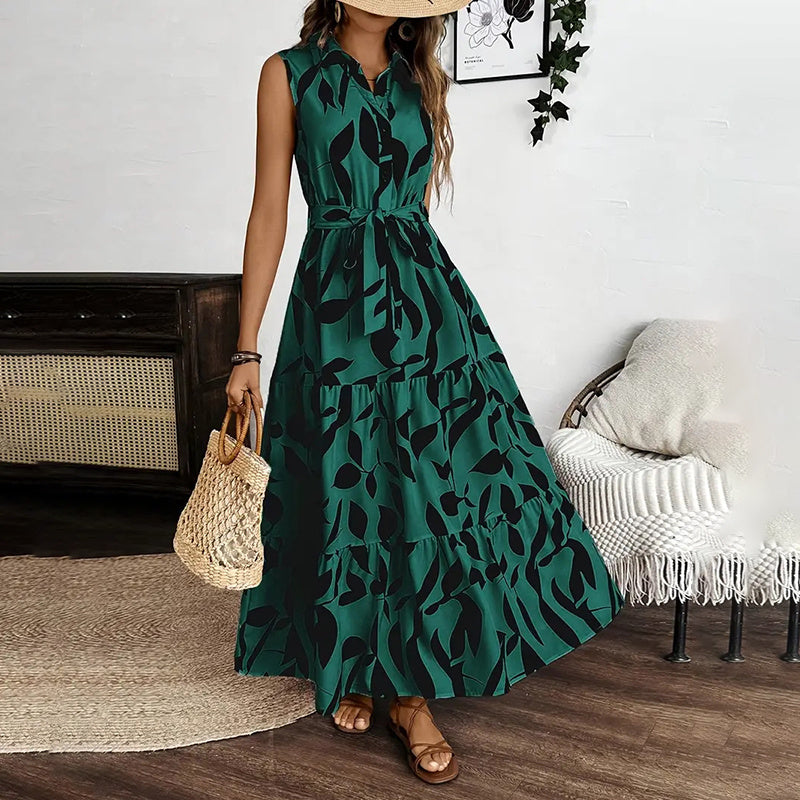 Women Sleeveless Boho Floral Maxi Dress