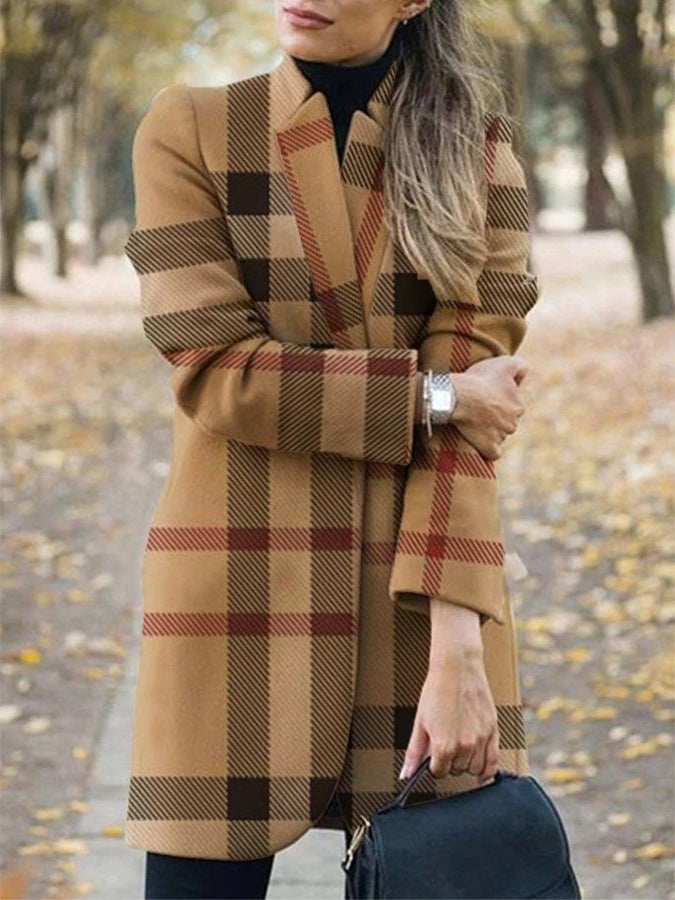 Printed Stand Collar Woolen Coat