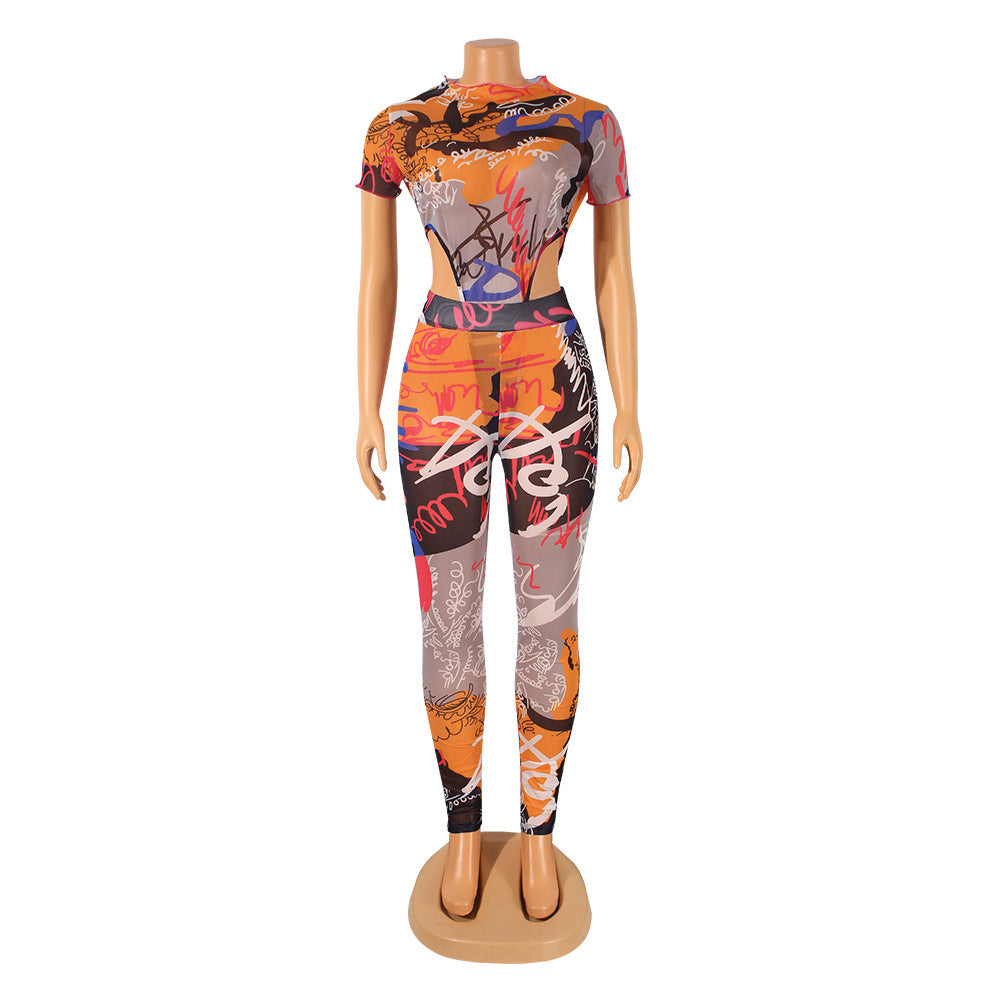 See-Through Graphic Jumpsuit