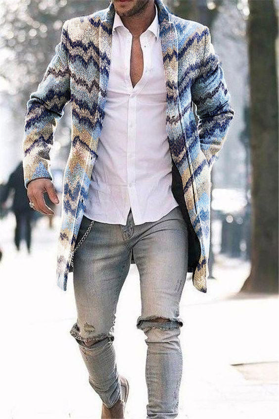 Men's Woolen Mid-length Trench Coat
