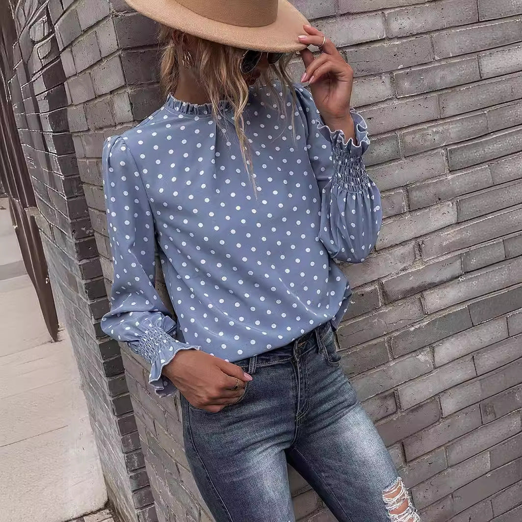 Polka Dot Puff Sleeve Shirt