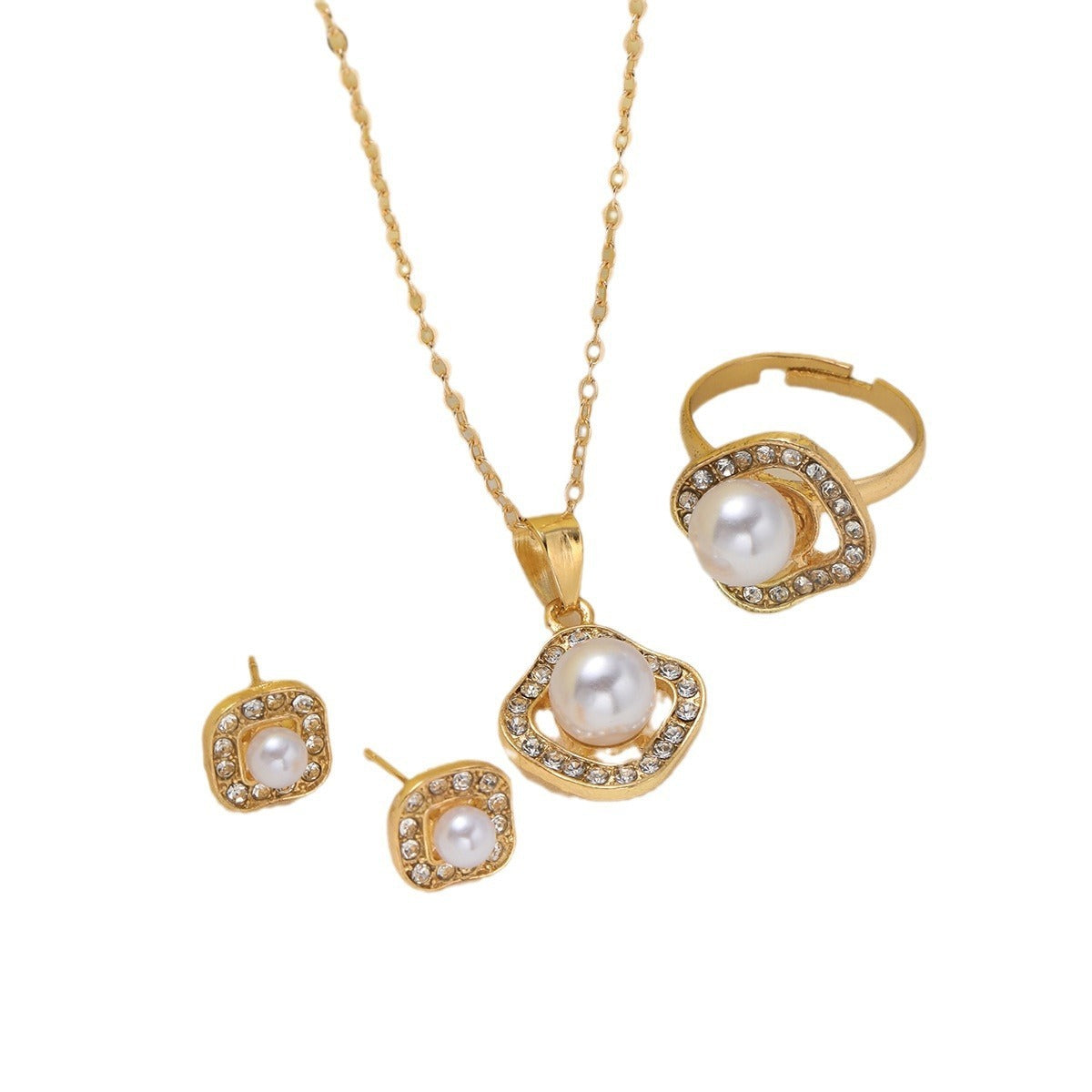 Rhinestone Pearl Necklace Set