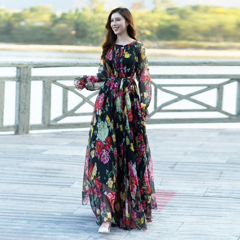 Long Floral Swing Dress