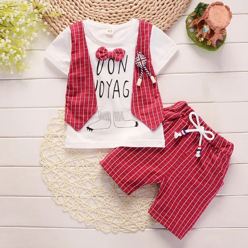 New!! Kids Unisex Cotton Bowknot T-Shirt Shorts 2pcs/Sets Toddler