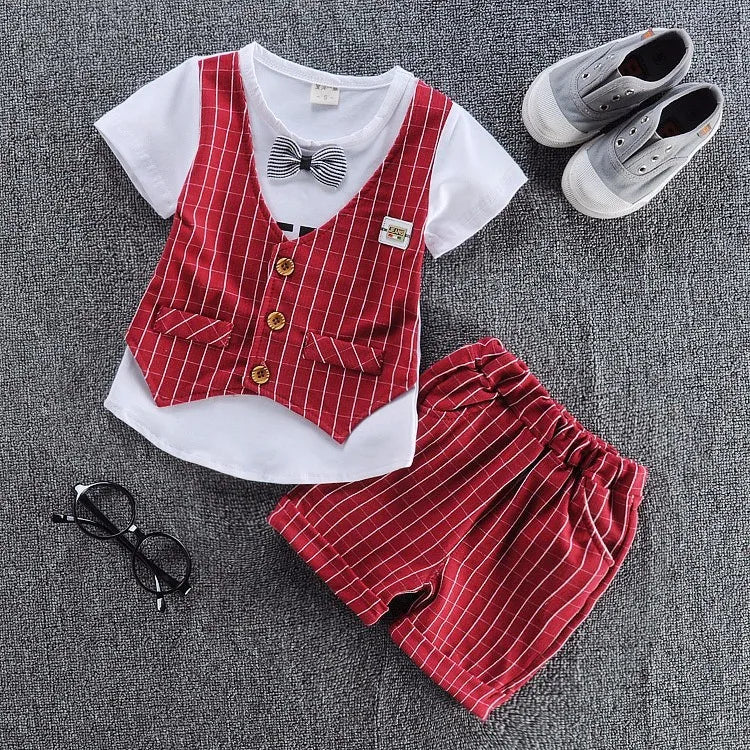 New!! Kids Unisex Cotton Bowknot T-Shirt Shorts 2pcs/Sets Toddler