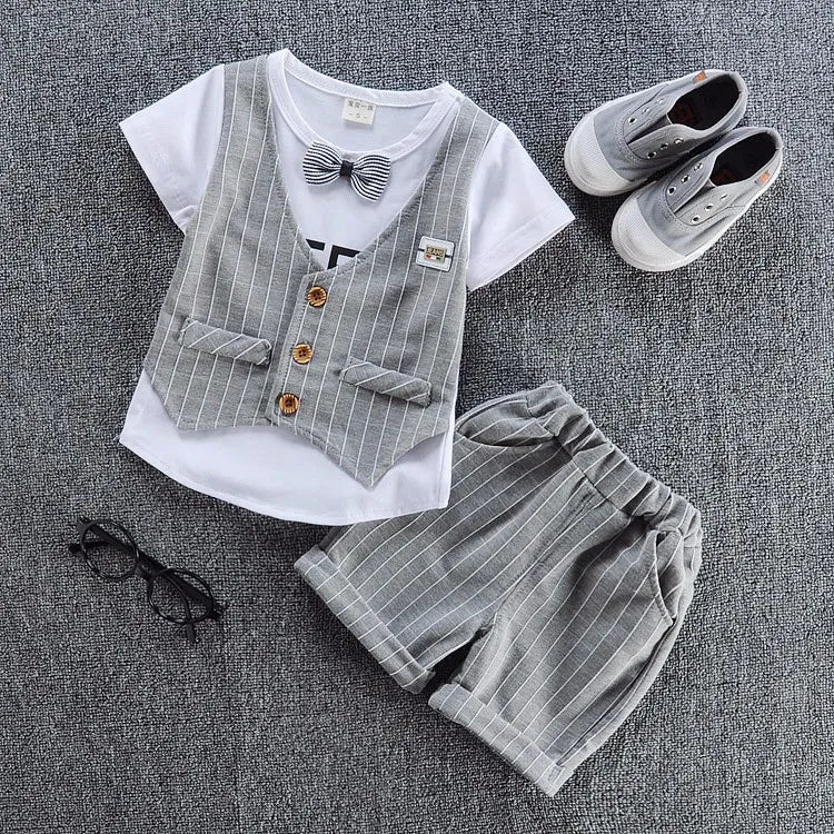 New!! Kids Unisex Cotton Bowknot T-Shirt Shorts 2pcs/Sets Toddler