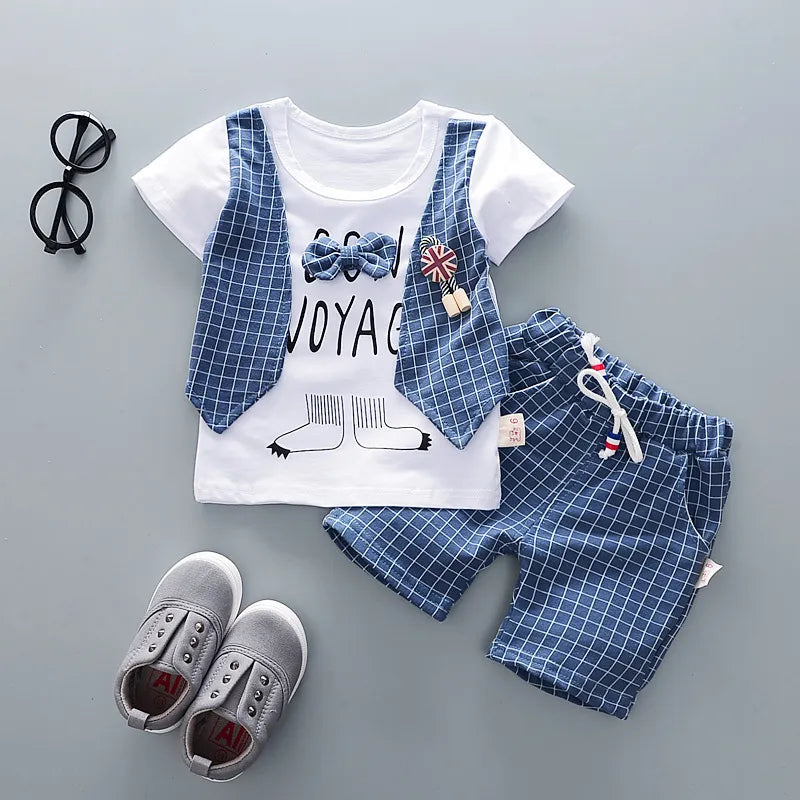 New!! Kids Unisex Cotton Bowknot T-Shirt Shorts 2pcs/Sets Toddler