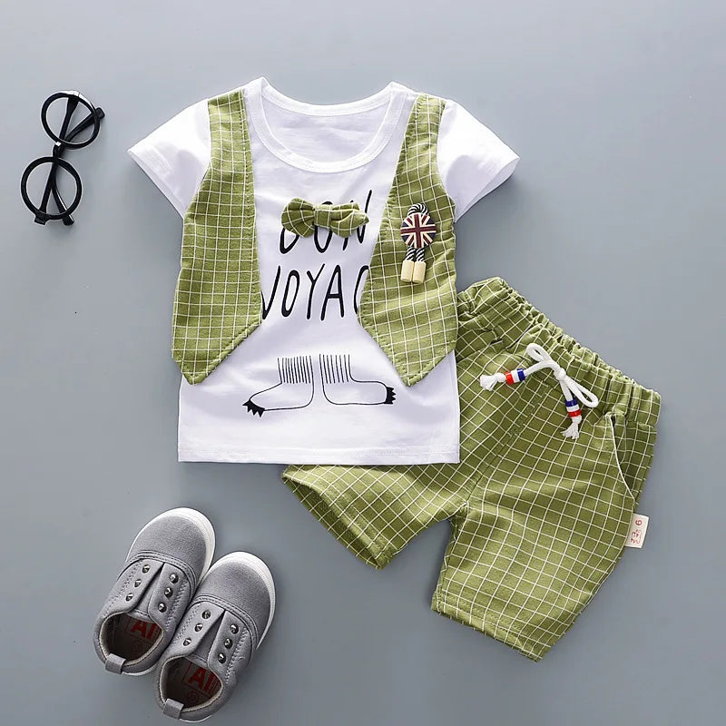 New!! Kids Unisex Cotton Bowknot T-Shirt Shorts 2pcs/Sets Toddler