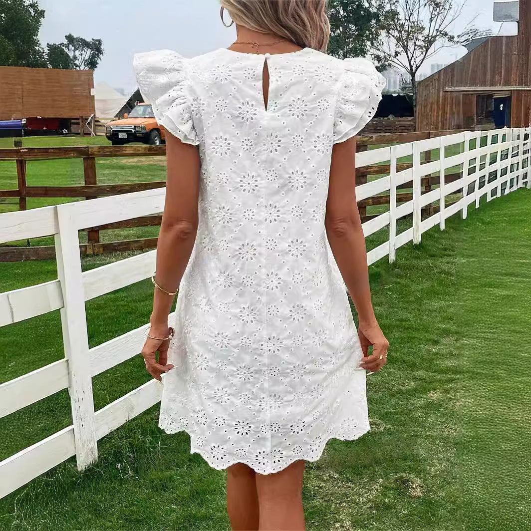White Double Sleeve Lace Dress