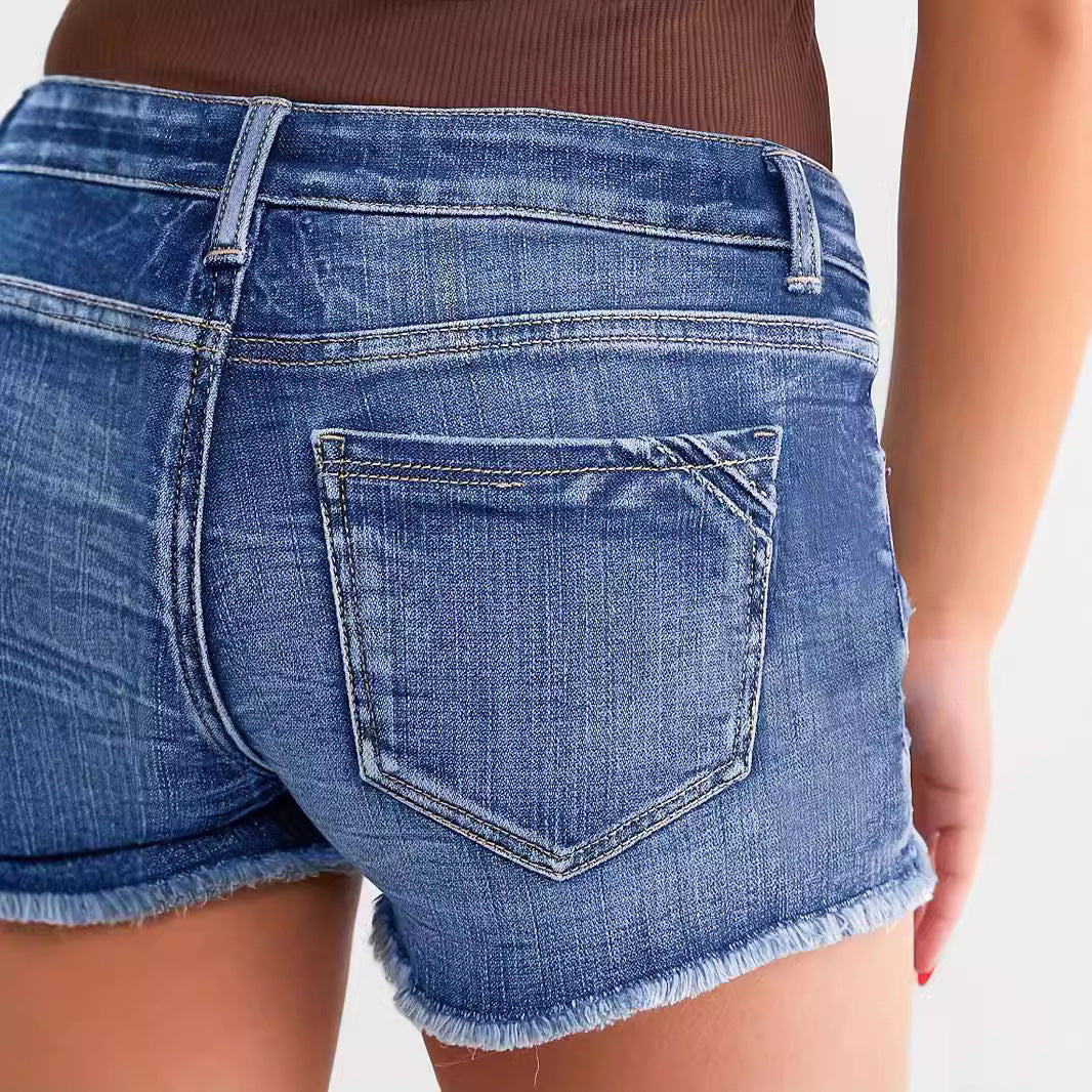Ladies Ripped Denim Shorts
