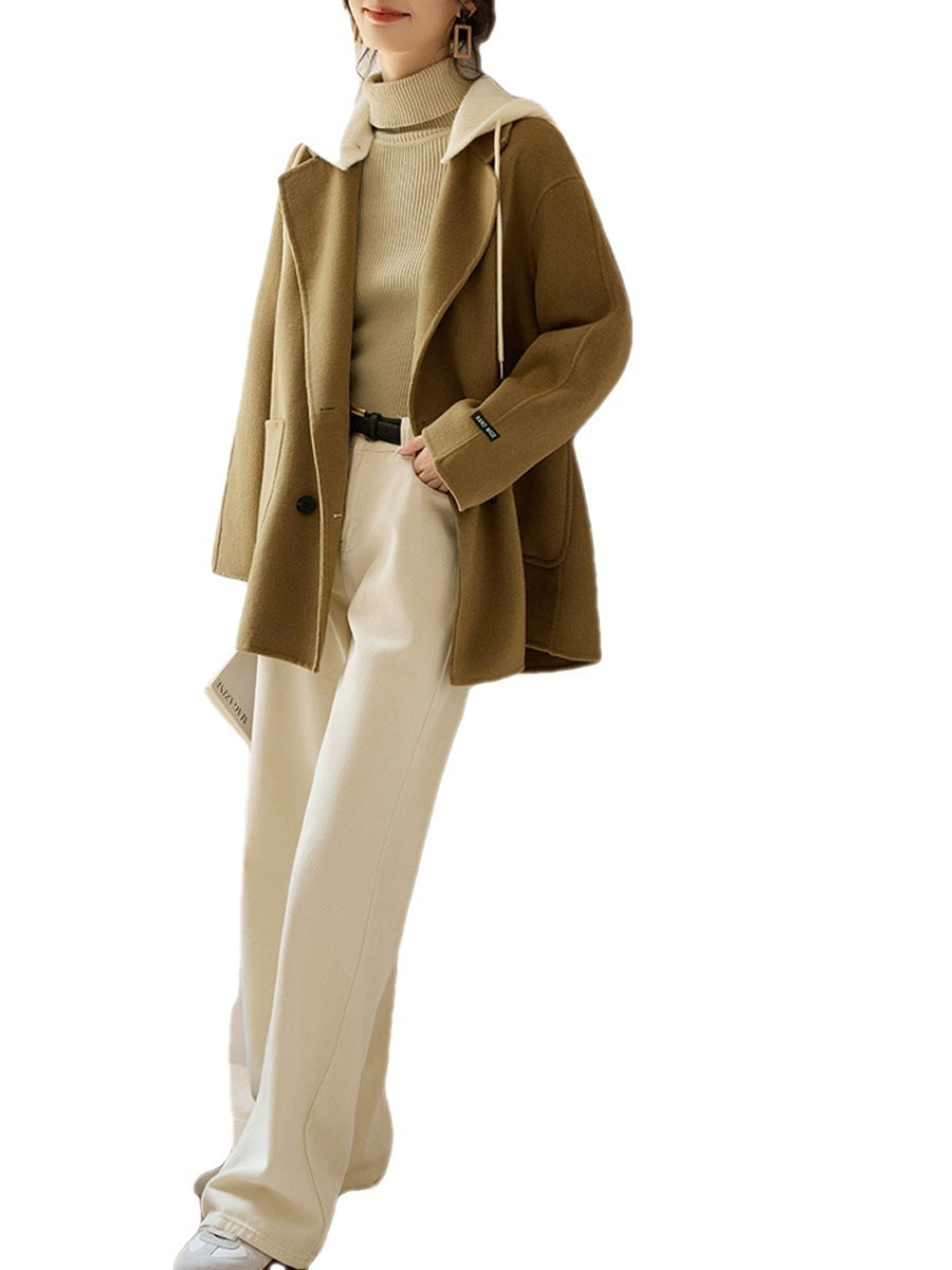 Ladies Wool Coat w/Removable Knitted Hat