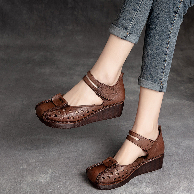 Slope Heel Cowhide Shoes
