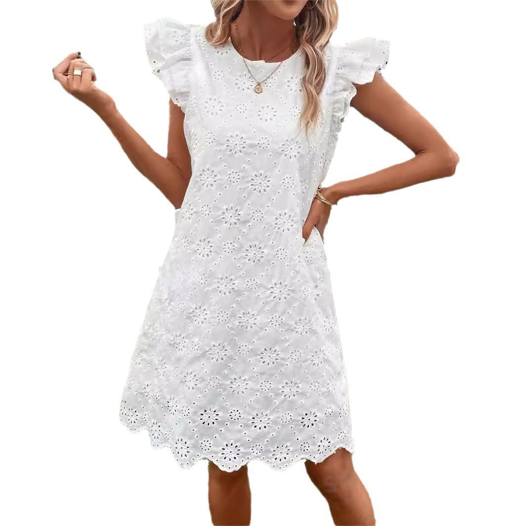 White Double Sleeve Lace Dress