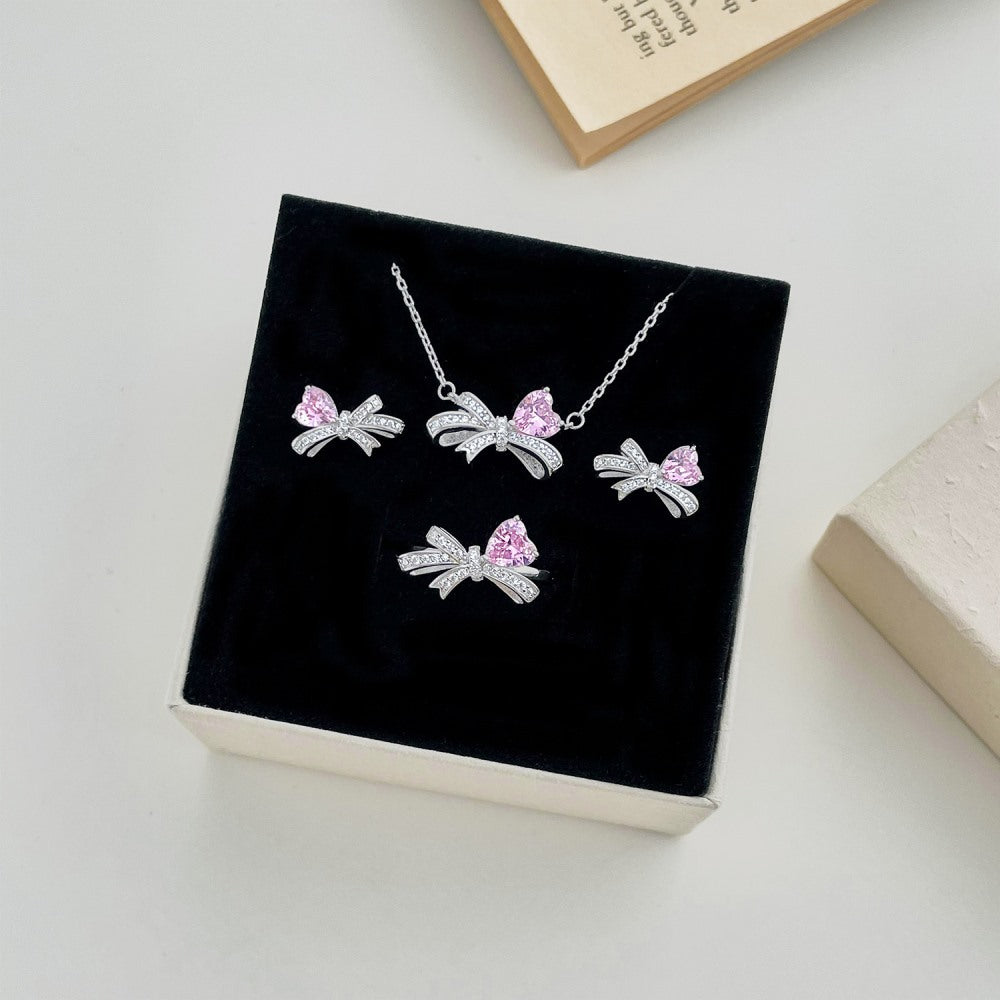 Silver Bow Heart 3Pcs Set