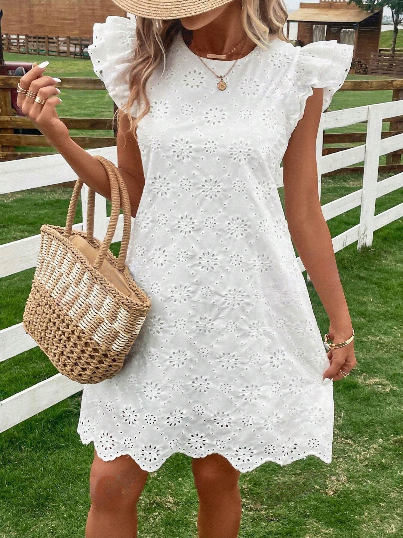 White Double Sleeve Lace Dress