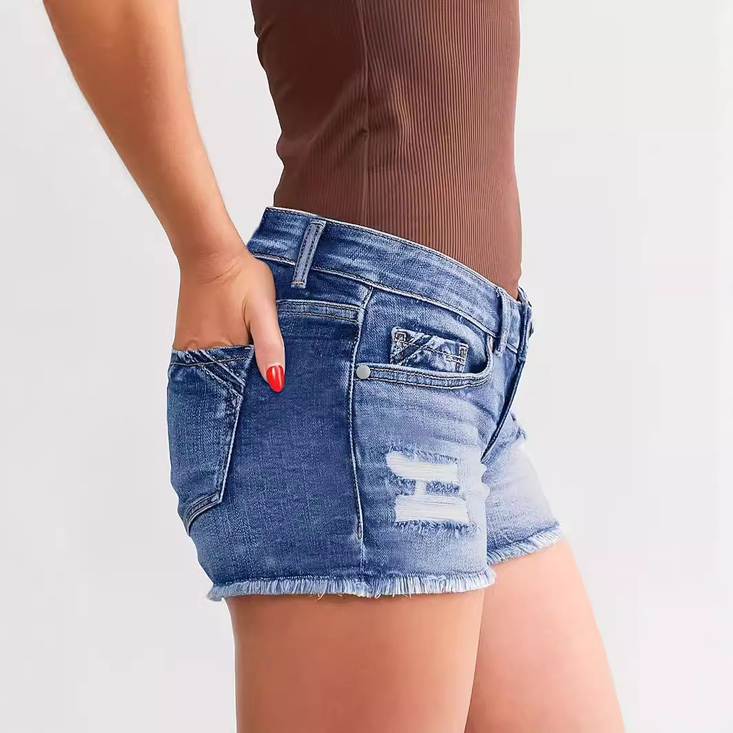 Ladies Ripped Denim Shorts