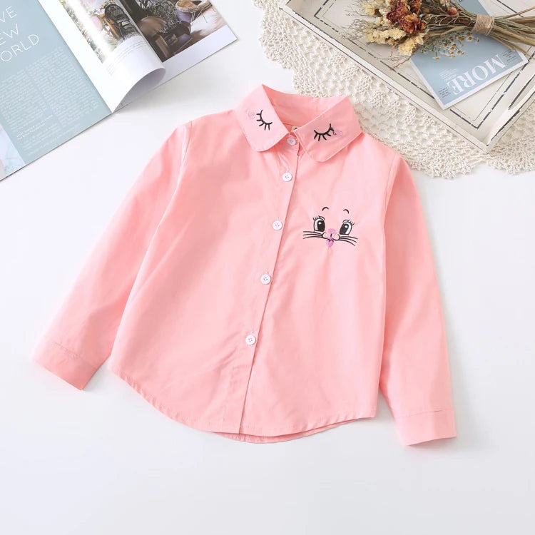 New!! Girls White Blouse Long Sleeves Tops