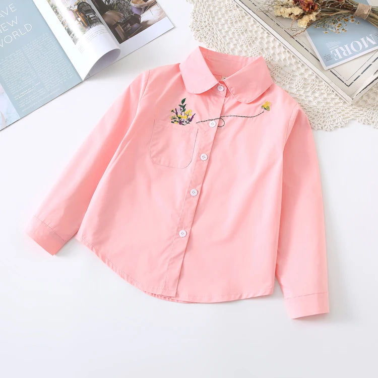 New!! Girls White Blouse Long Sleeves Tops